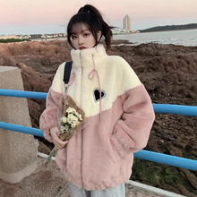 外贸加绒加厚羊羔毛卫衣少女2024秋冬装韩版宽松时尚棉衣棉服外套