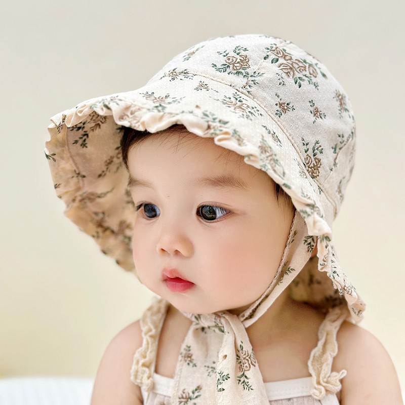 Sombrero de bebé modelos de primavera y otoño retro sombrero de pescador de algodón floral primavera y verano protector solar estilo occidental sombrero para el sol de bebé