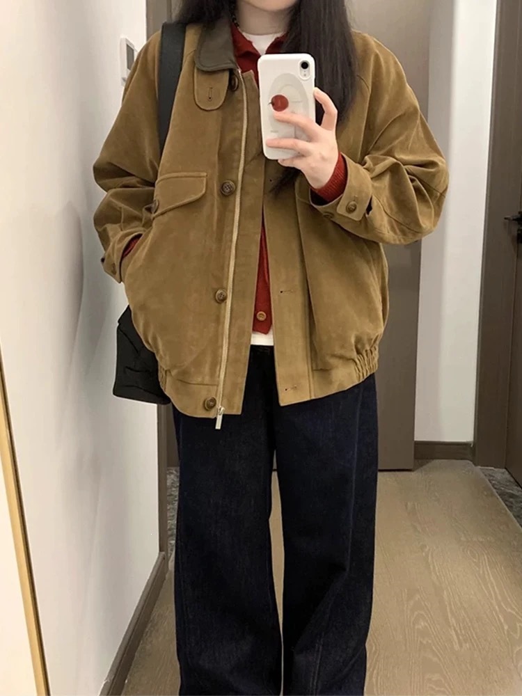 【原版面料 复合+里布】外套女春季新款复古巴恩风宽松工装棒球服