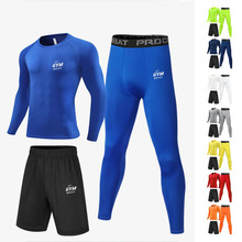 跨境健身服男士三件套装运动紧身速干弹力跑步服骑行篮球足球打底