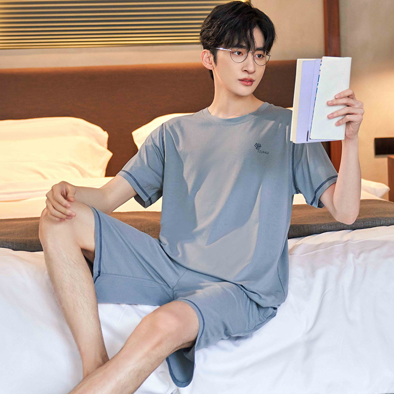 Pantalones cortos de manga corta de algodón de verano pijamas de hombre verano casual más tamaño cuello redondo niños traje homewear se puede usar fuera