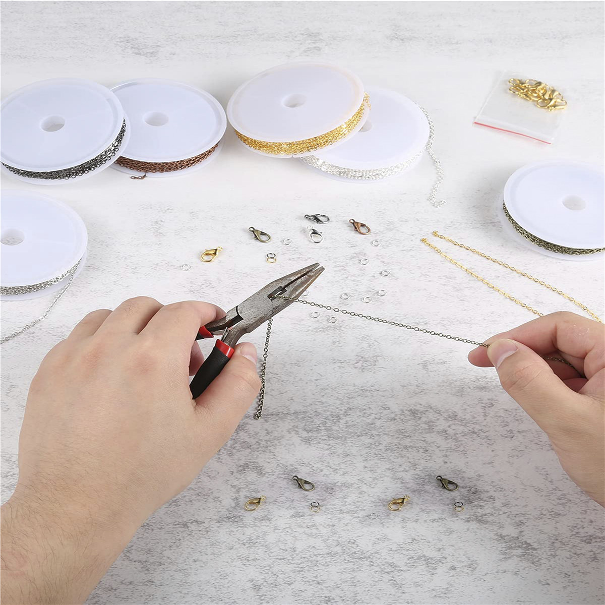 2*3mm presión plana cadena cruzada 6 colores 8 combinación a juego langosta hebilla anillo abierto DIY accesorios de la joyería
