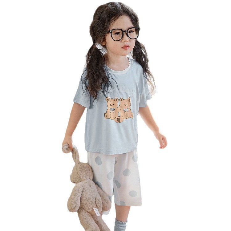 クールな夏のベビー軽量パジャマベビーモーダル漫画ホーム服セット半袖女の子|undefined