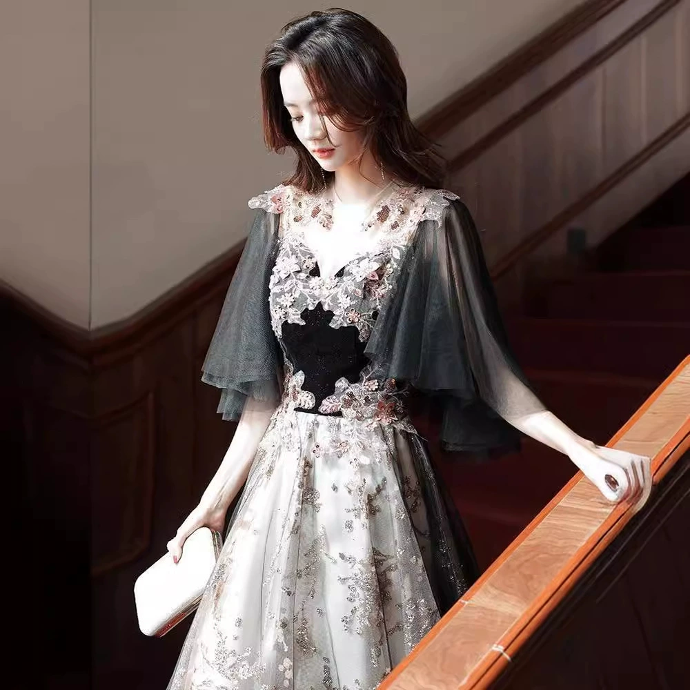 Black elegant evening dress, bright catchy style