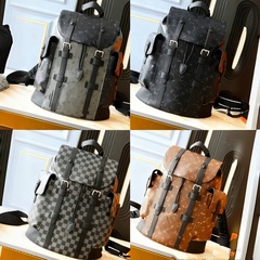 新款欧美男士翻盖双肩包大容量背包学生书包经典老花机场旅行包包