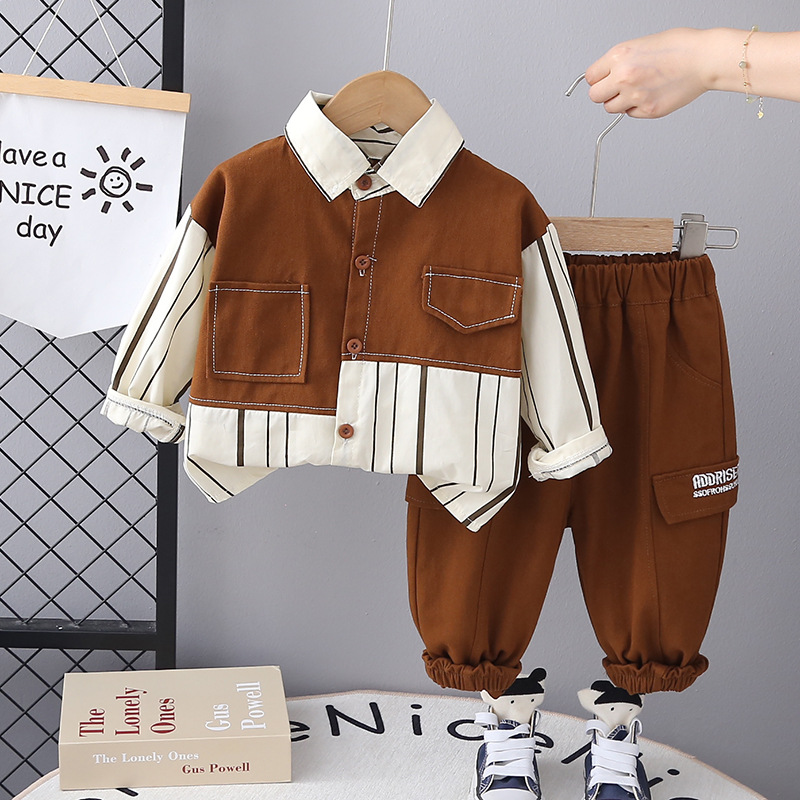 Tenue pour garçon nouvelle tenue décontractée, ensemble chemise deux pièces version coréenne pour enfants, style printemps et automne, 1-3 ans, 5_voghion.com
