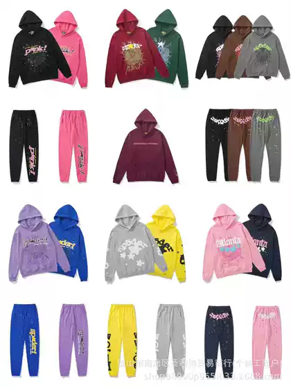 Cross-border sp5der spider web printed hoodie European and American fashion brand loose regular men's and women's hooded suit