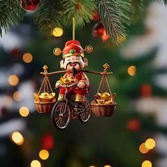 2Dクロスボーダー起爆平面クリスマスツリーストラップアクリル自転車財神キーホルダー自動車ミラー