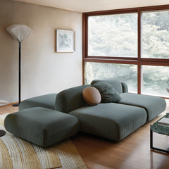 Nordic light luxury minimalist modular corner sofa set with Italian modern cream style lambskin antique sofa