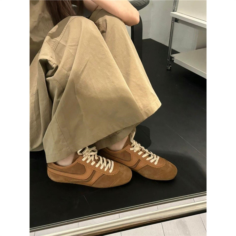 软牛皮~真皮美式复古内德训鞋女春季新款平底休闲运动阿甘鞋|undefined