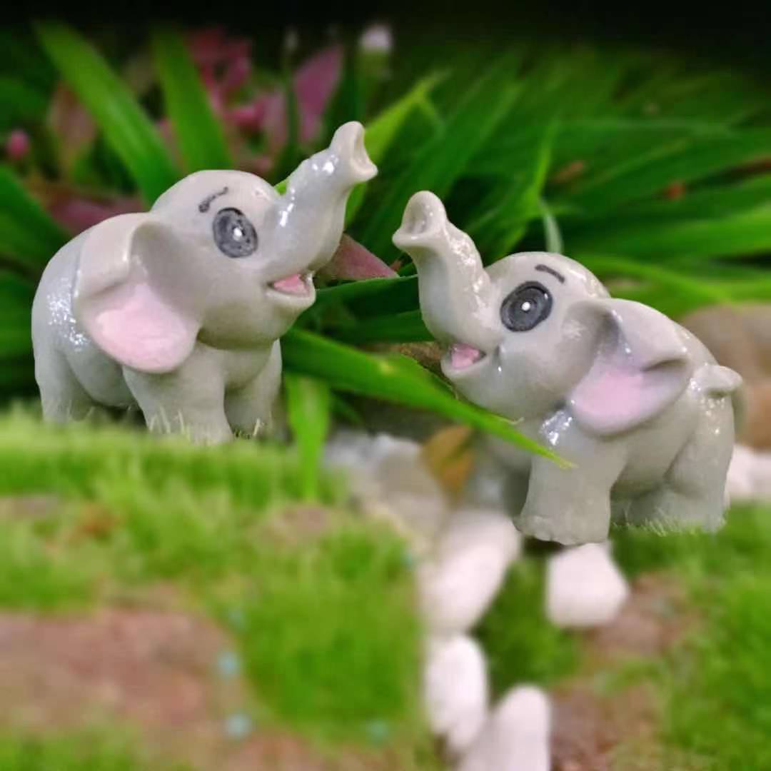 新歀苔藓微景观装饰品翘鼻子大象树脂摆件盆景小动物配件|ru