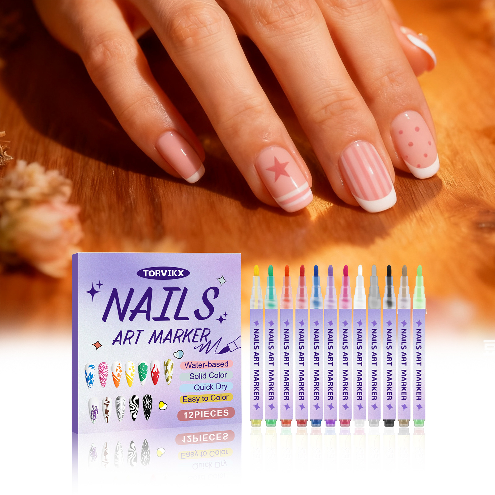 TORVIKX DIY美甲艺术绘画笔 精细笔尖持久靓丽色彩易操作美甲笔