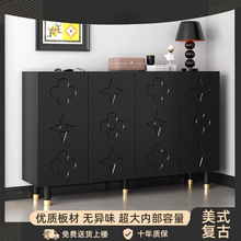 黑色鞋柜复古风家用门口超薄鞋柜玄关柜高级感现代高端储物收纳柜