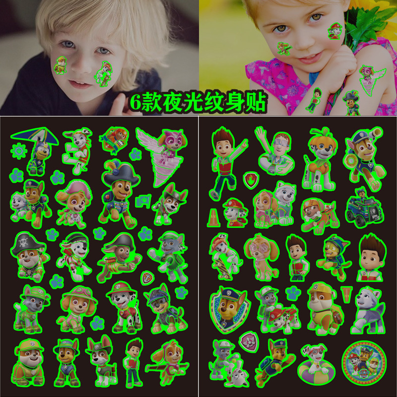 Paw Patrol Makes Great Contributions with Luminous Tattoo Stickers That Glow in the Dark, Children's Cartoon Water Transfer Disposable Tattoo Stickers for Boys and Girls