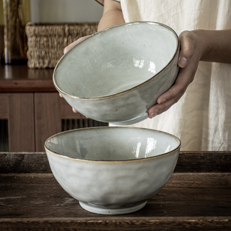 Pie alto vientre redondo tazón de fideos grande tazón de cerámica de estilo japonés tazón de sopa para el hogar tazón de verduras tazón de ramen de estilo retro tazón grande de vajilla