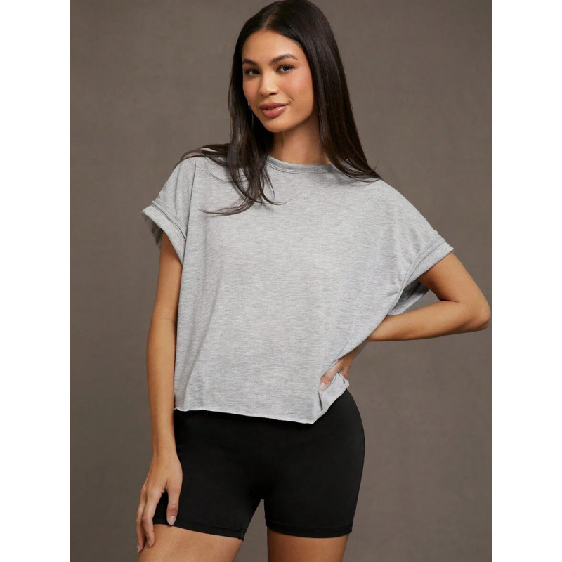 G 527 速卖通秋季外贸新款 T-Shirts女士纯色圆领镂空短前长后连