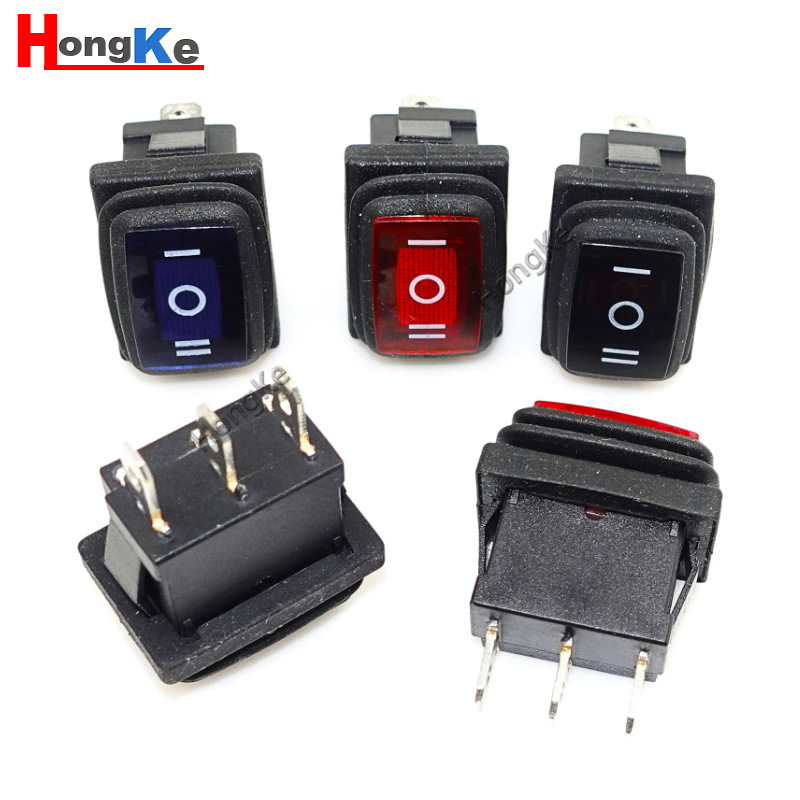 黑色防水船型开关KCD1 三脚三档 15*21mm连体船型防水开关KCD1