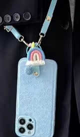 Crossbody + colgante de arco iris + azul claro en relieve pequeño floral ty