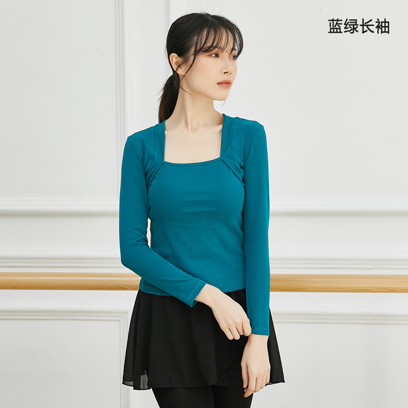 舞蹈练功服女春秋成人复古芭蕾风教师形体服装长袖假两件气质上衣|undefined