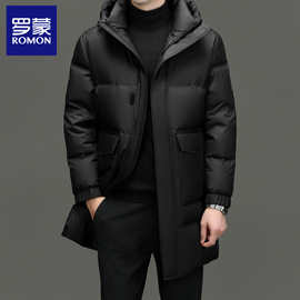 【392G高充绒】罗蒙长款羽绒服男2025冬季新款连帽防寒保暖外套
