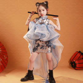 儿童礼服旗袍2025新款中国风女童模特走秀演出礼服小女孩改良国潮