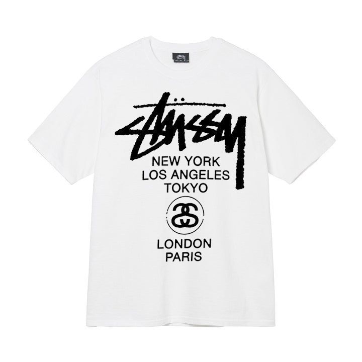 Stussy アメリカのトレンドブランド 男女兼用 ハイウェイトピュアコットン 半袖 夏 メンズ ルーズTシャツ 3つのラベル|undefined