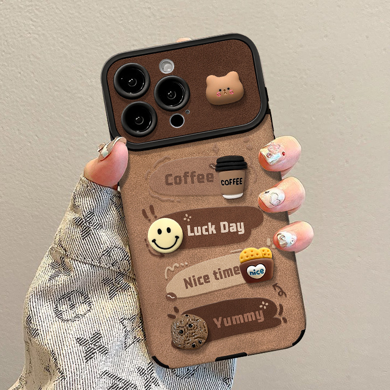 Coffee Briquette Doll Suitable for Apple 11 Mobile Phone Case Iphone16 Brushed 14Promax Maillard 15 Autumn and Winter