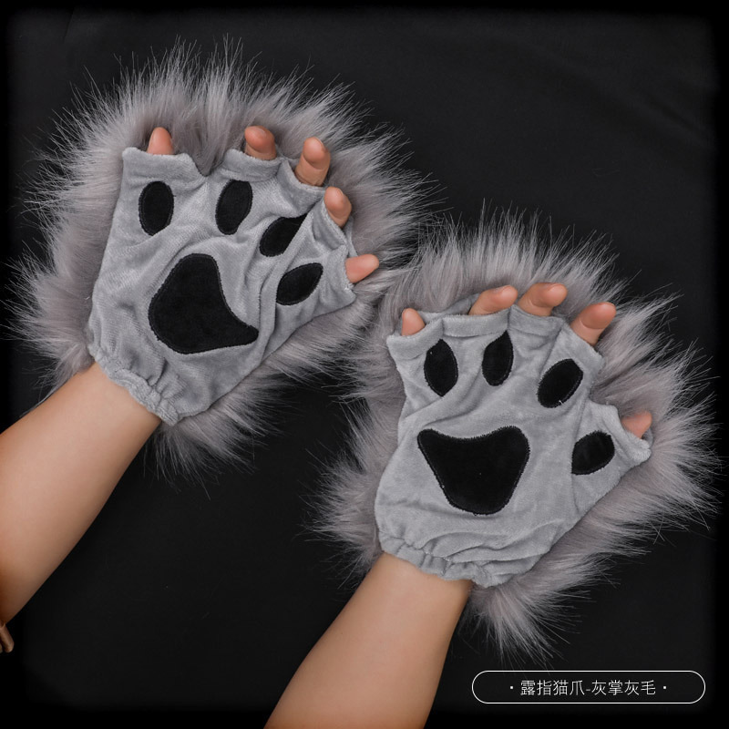 代装手作りぬいぐるみLolita獣耳獣爪アクセサリーソフト萌え妹猫娘INS猫爪半指手袋|undefined