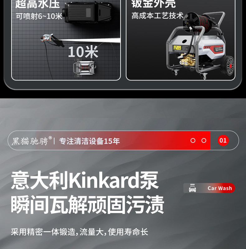 Black Cat High-Pressure Car Washer 220V Household Multi-Function High-Power Cleaning Machine for Car Wash Shops and Farms