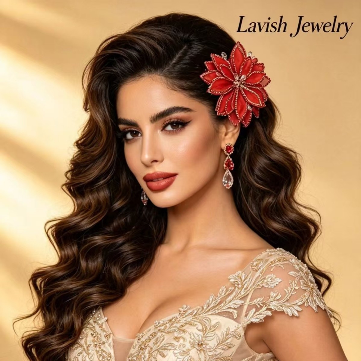 Luxurious Beaded Mesh Flower Hair Clip with Crystal Tassels and Beaded Edges, Bridal Dress Updo Hair Accessory