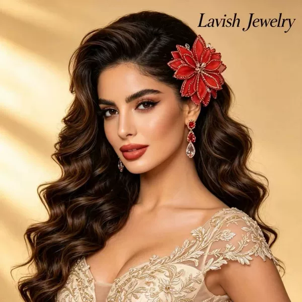 Luxurious Beaded Mesh Flower Hair Clip with Crystal Tassels and Beaded Edges, Bridal Dress Updo Hair Accessory