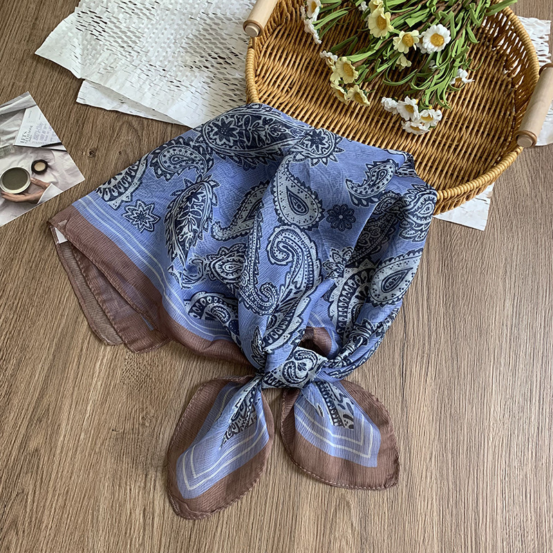 Bufanda de seda, bufanda cuadrada pequeña, personalidad retro, textura de algodón y lino, turbante, banda para el cabello, habitación con aire acondicionado de verano, protección para el cuello, chal exterior
