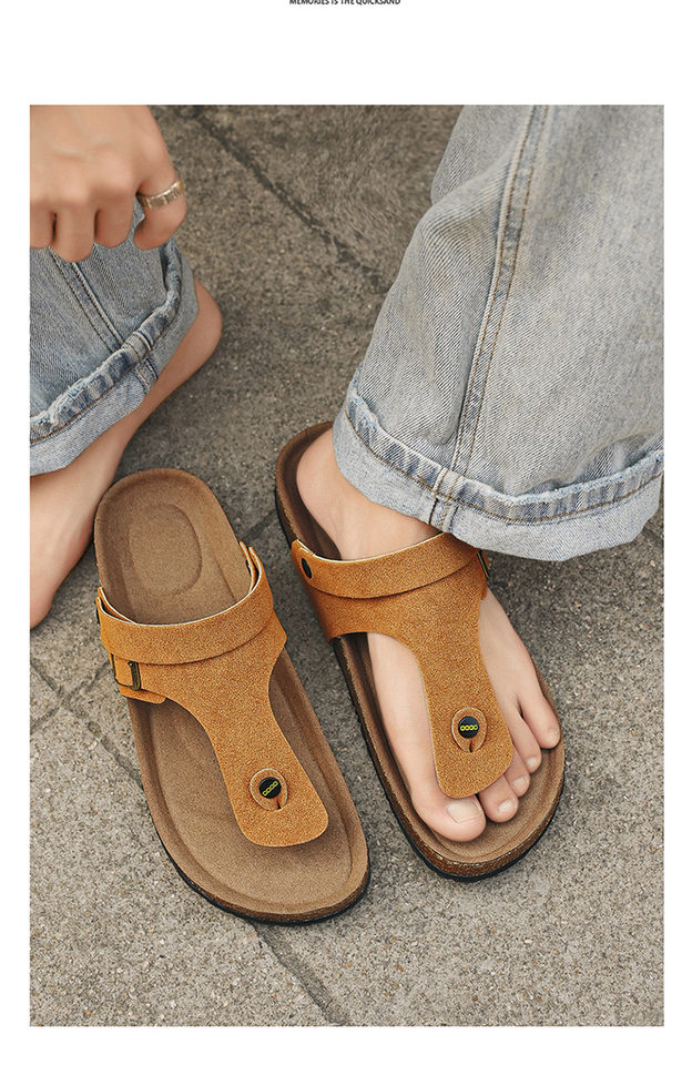 Dép sandal nam quai ngang kẹp chân đế gỗ phong cách Birken, thoáng khí đi biển — Màu đen, Nâu vàng, Trắng be chi tiết 21