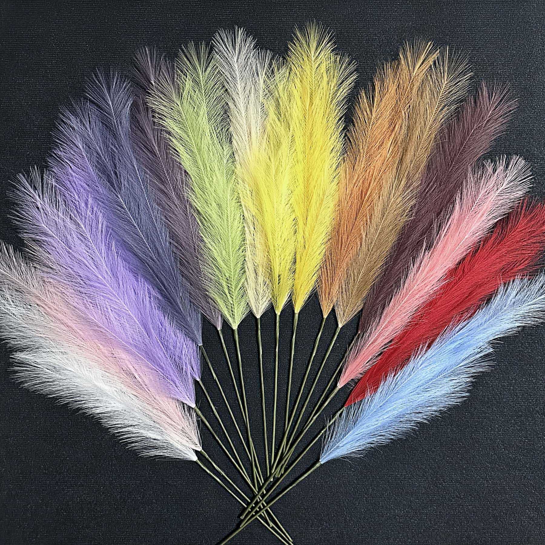 Simulación de 7 horquillas Pluma Flor eterna Decoración de la escena de la boda Decoración del hogar Hierba de junco de colores Decoración de flores falsas al por mayor