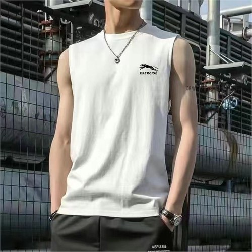 New 2024 Men's Loose Training Tank Top with Wide Shoulder Design, Summer Short-Sleeve Sweatshirt, Round Neck T-Shirt for Sports