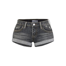 欧美小众低腰牛仔直筒超短裤女设计感裤脚卷边猫须辣妹包臀热裤潮