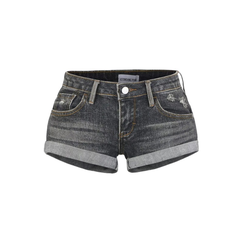 European and American Niche Low Waist Denim Straight Shorts Women's Design Feeling Cuff Hot Pants Trendy Hot Pants