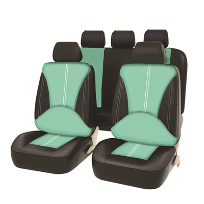 personalized stitching high-quality PU leather: Universal seat cover - black-and-green-spliced-five-seater-9-piece-set-general