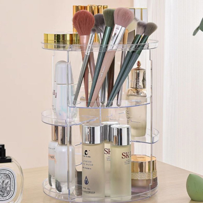 Caja de almacenamiento de cosméticos de alta calidad, escritorio de gran capacidad, estante de cosméticos giratorio, caja de almacenamiento de escritorio transparente
