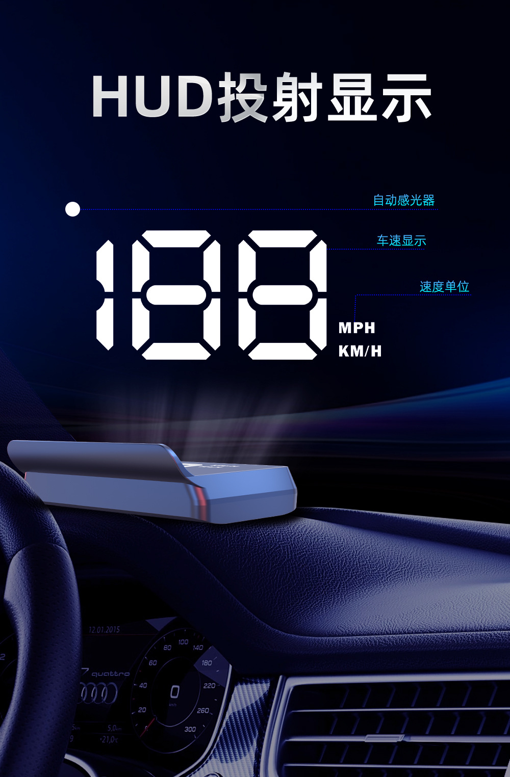 W2 Hd Projector Car Hud Head-Up Display Speed Adjustable Car Universal Beidou Gps Speed Display