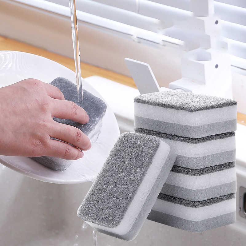 キッチン食器洗い用スポンジ、掃除用品、耐久性のある油汚れ除去たわし、両面掃除用スポンジブラシ|undefined