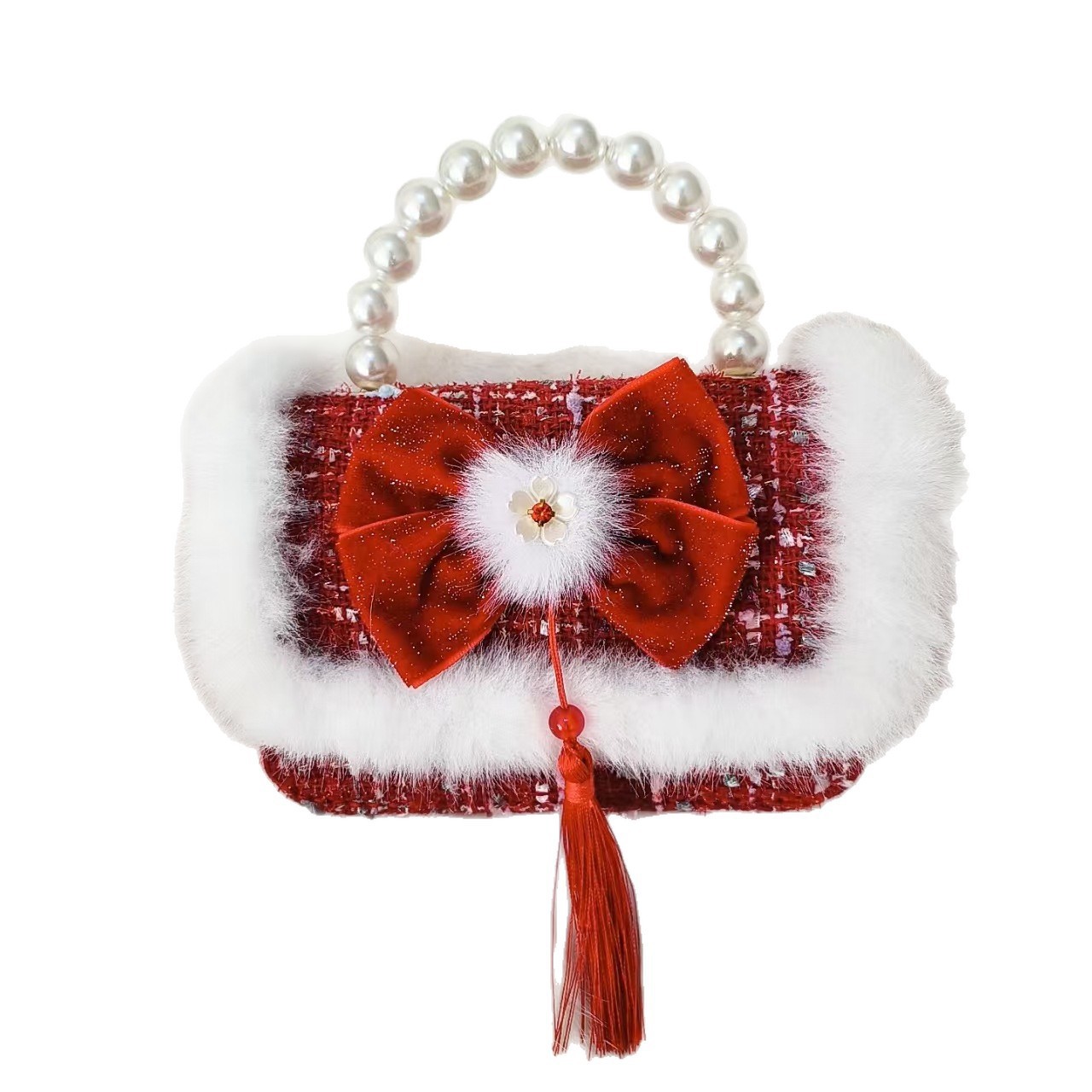 Gran arco rojo bolso de princesa bolso de perla bolso de Año Nuevo bolso de cambio accesorios cadena de hombro