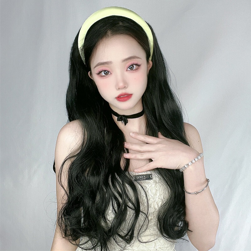 Shake shop explosion headband wig women's cold brown long hair U-shaped one-piece half head cover net red water wave simulation hair piece