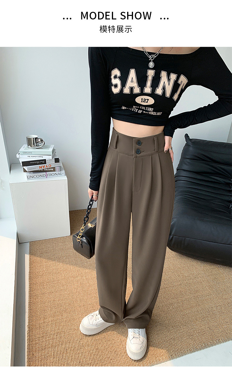 High-waisted wide-leg pants for women 2023 Spring and autumn: Loose and slimming straight-leg pants with a drape, floor-length pants, double-button casual suit pants pic 16