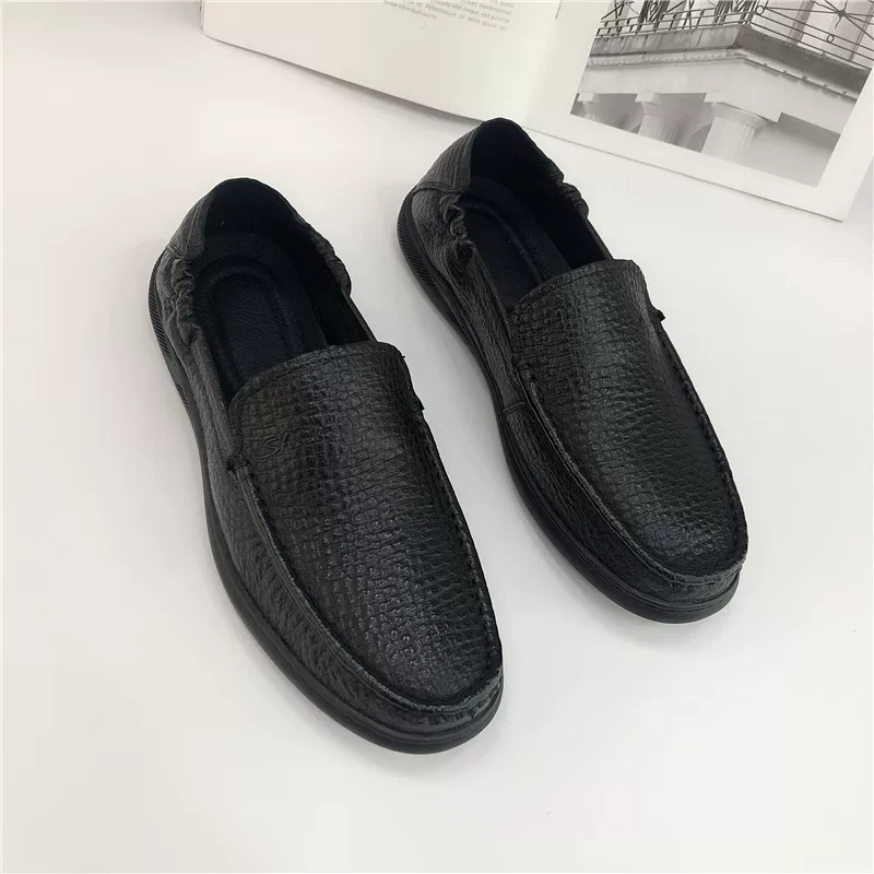 Top layer cowhide soft sole soft surface beanie shoes 2025 new black foot cover business casual loafer shoes
