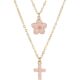 European and American Fresh Cherry Blossom Cross Pendant Necklace Niche Design Spring and Summer Vacation Style Layered Clavicle Chain