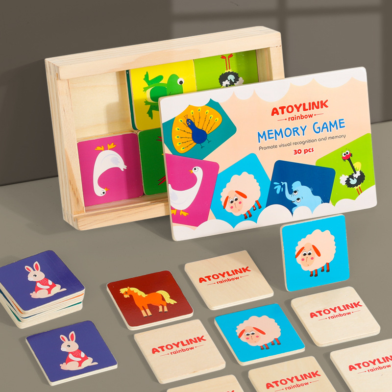 Children's puzzle farm animal memory card to touch thinking training interactive board game toy teaching aid wooden 03