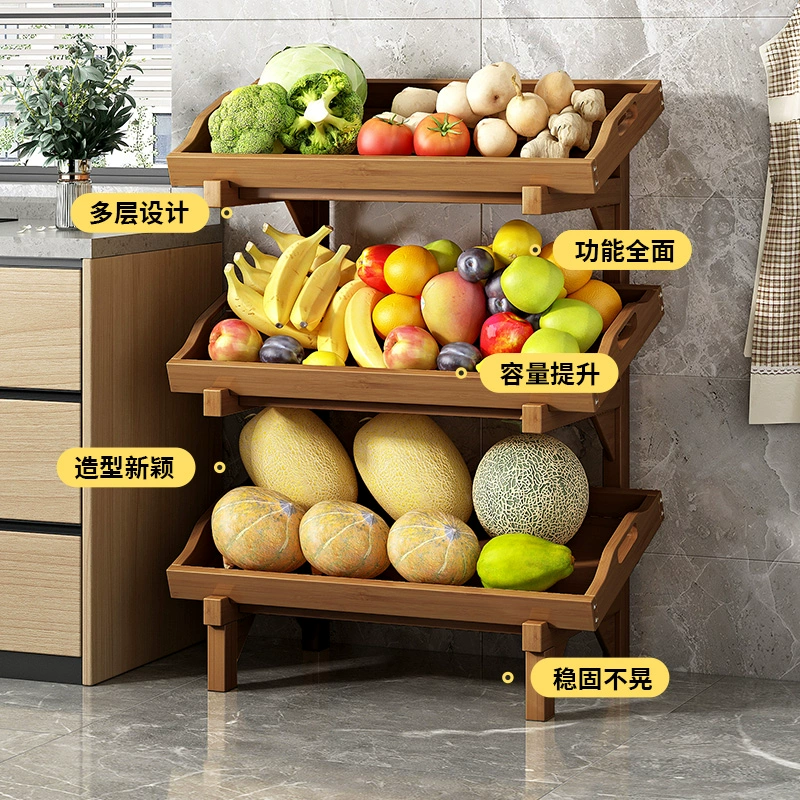#Kitchen multi-layer storage rack for fruits and vegetables for household use, simple vegetable rack for wall, solid wood floor-standing storage and storage