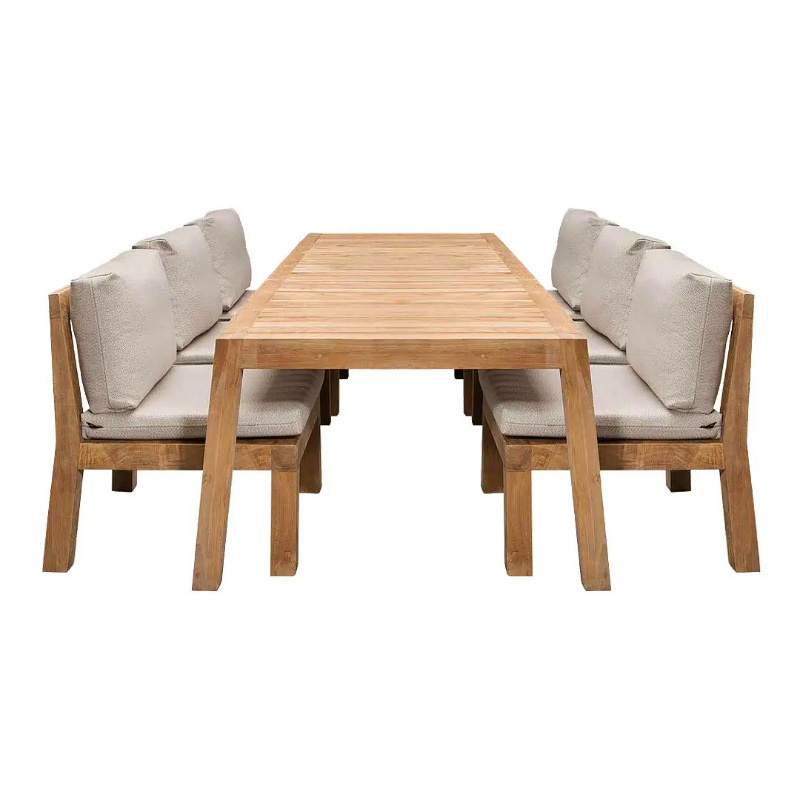 Mesa y silla de teca al aire libre patio al aire libre jardín impermeable muebles de ocio villa diseñador de protección solar mesa larga de madera maciza
