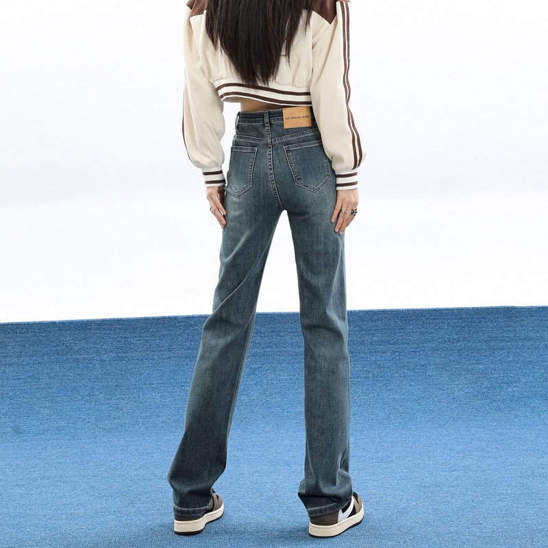 高腰窄版直筒牛仔褲女2025年春秋新款顯瘦煙管褲高個子拖地褲子潮